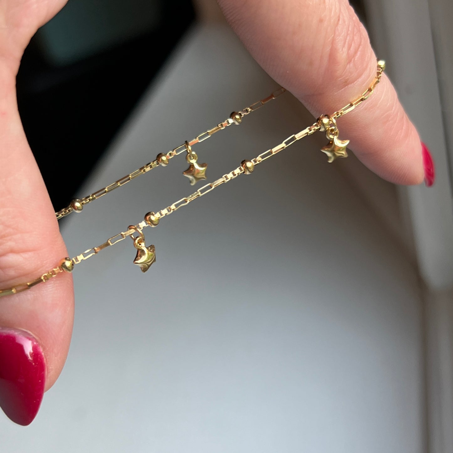 Vintage 14k Gold Puffy Star Charm Bracelet