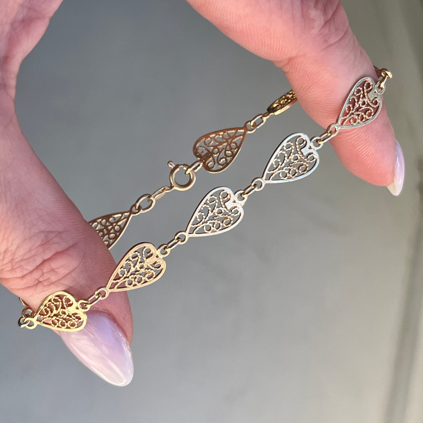 Vintage 14k Gold Filigree Hearts/Spades Bracelet