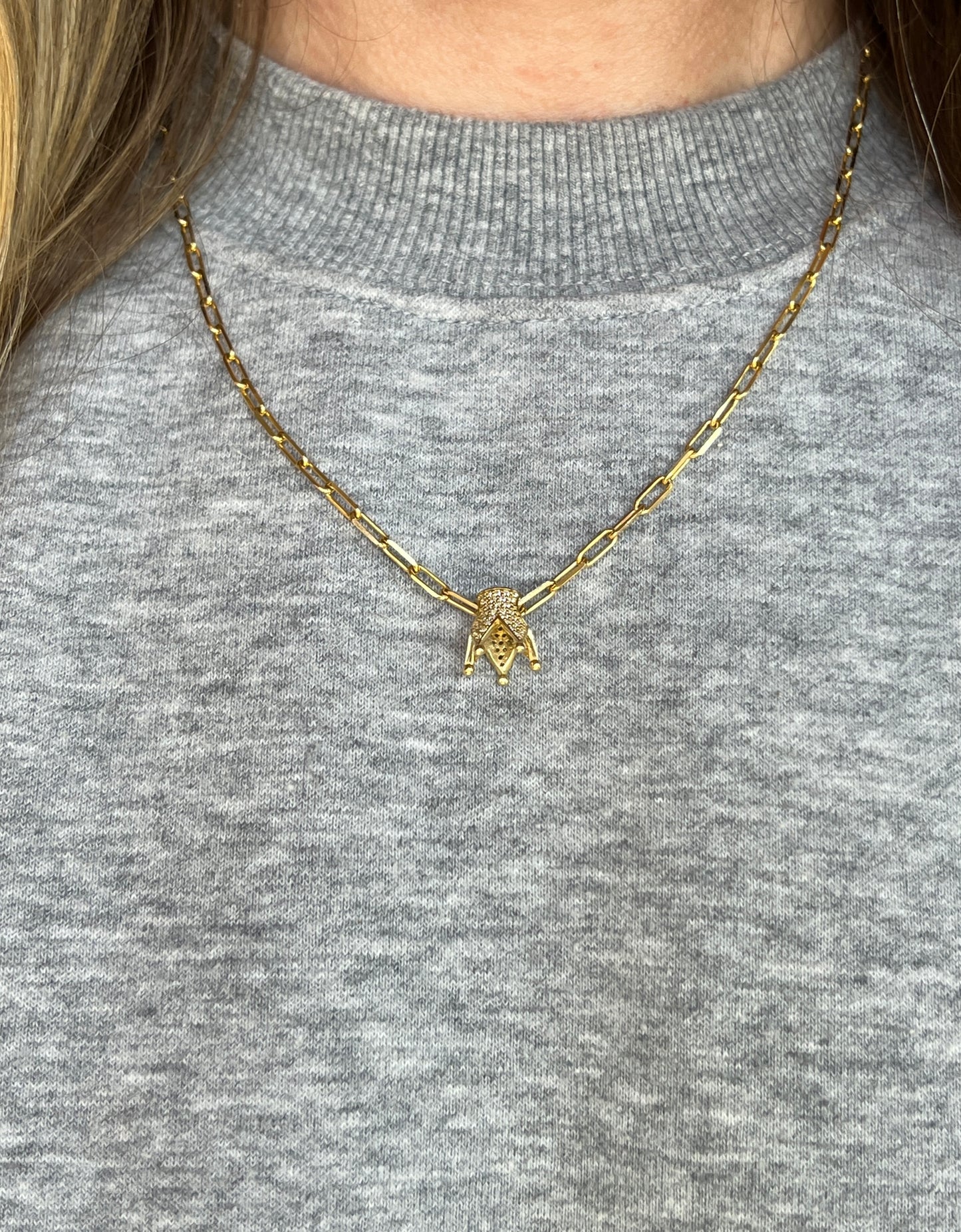 Estate 14k Gold Pavé Crown Bead Charm