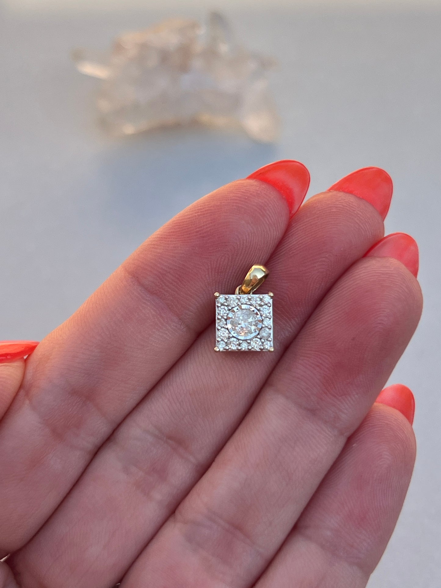 Vintage 14k Gold Square Diamond Framed Diamond Charm