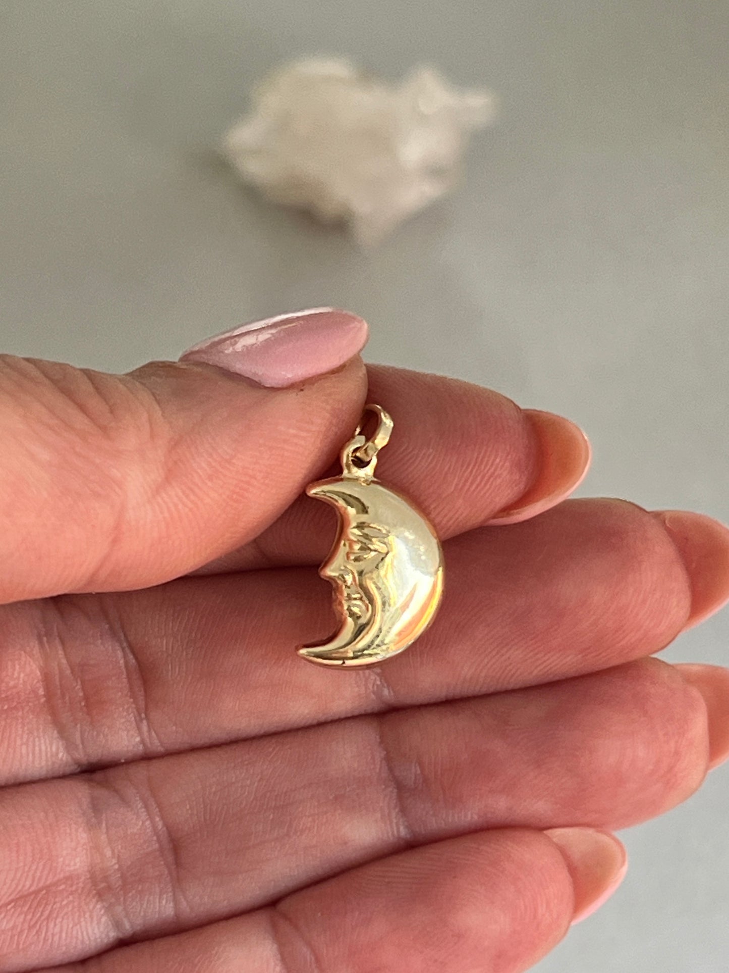 Vintage 14k Gold Puffy Man in the Moon Charm