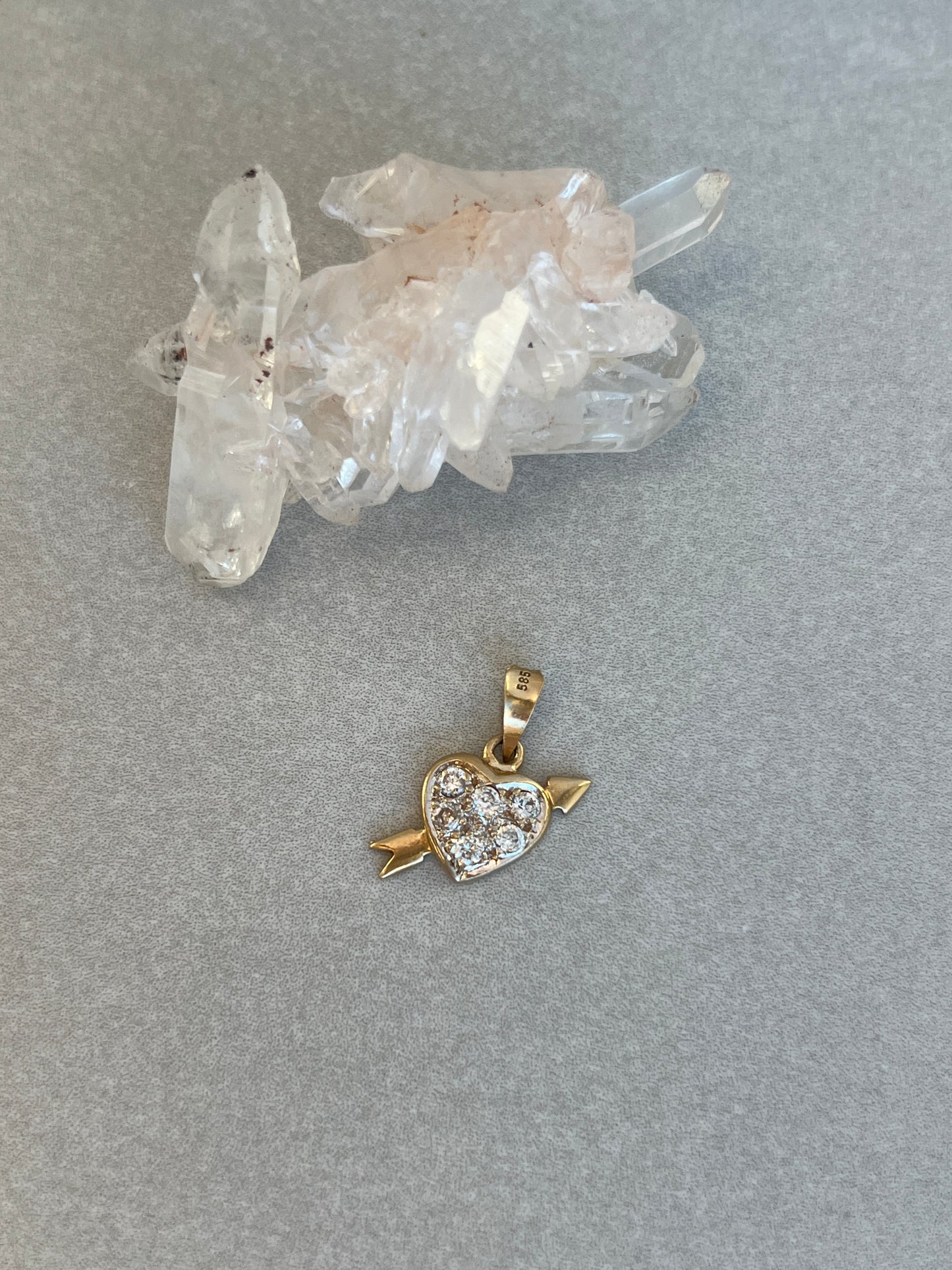 Vintage 14k Gold Arrow & Heart Natural Diamond Charm
