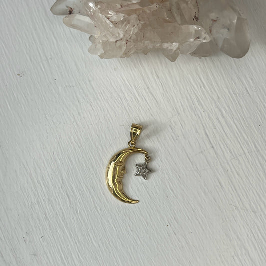 Vintage 14k Gold Moon + Diamond Star Charm