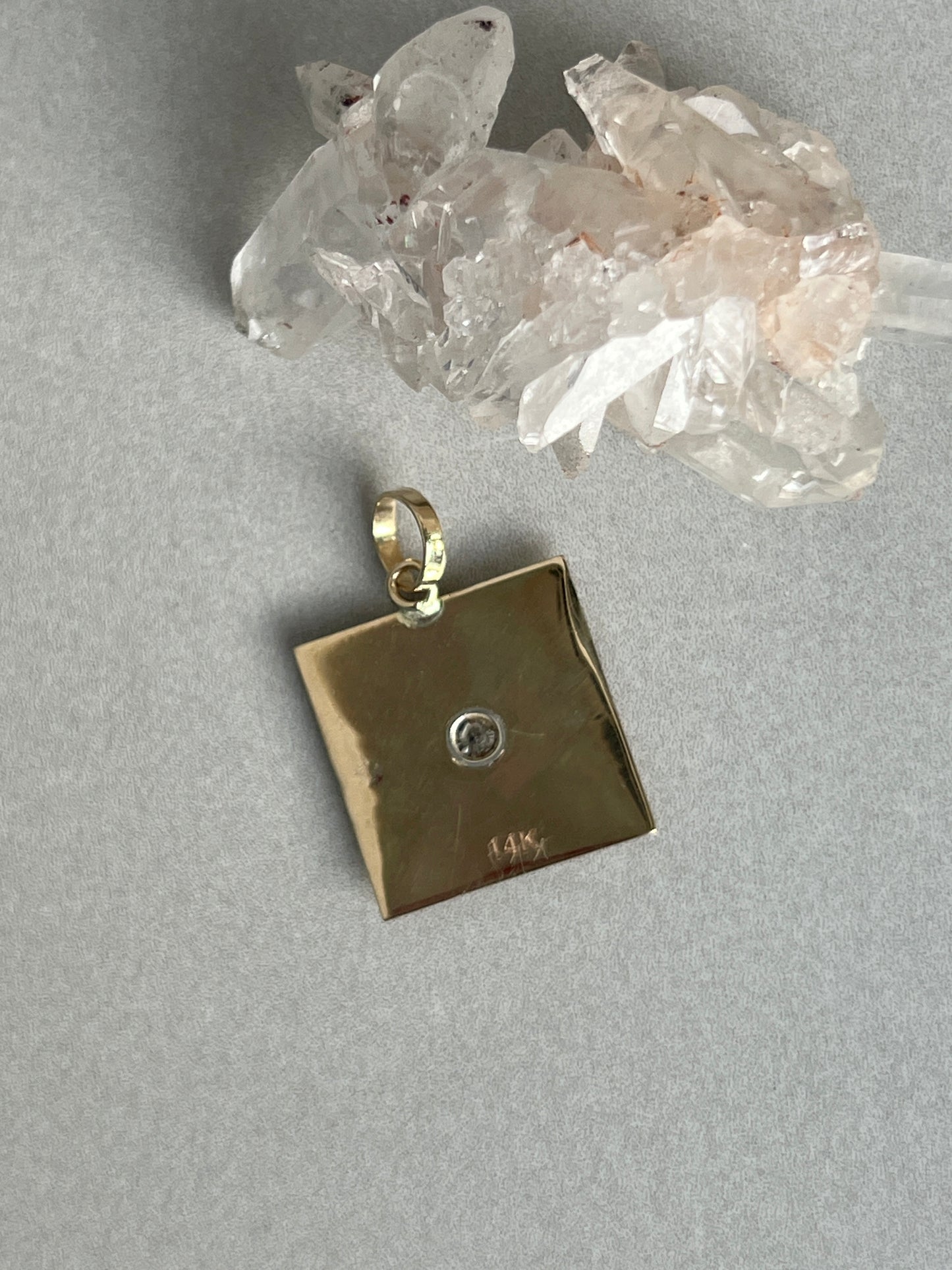 Vintage 14k Gold Square Engine Turned Diamond Cufflink Conversion Charm