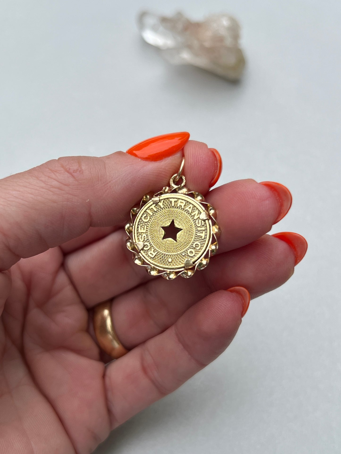 Vintage Brass ‘Rose City’ Transit Token in 14k Gold Coin Frame