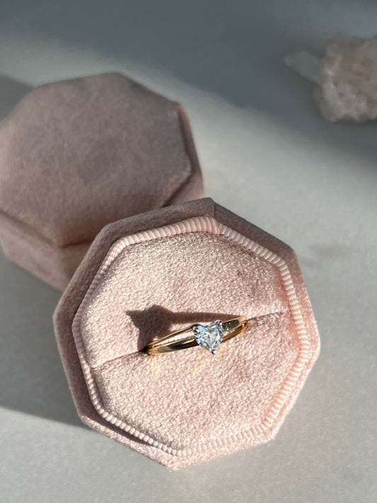 Vintage 14k Gold Heart Diamond Solitaire Ring