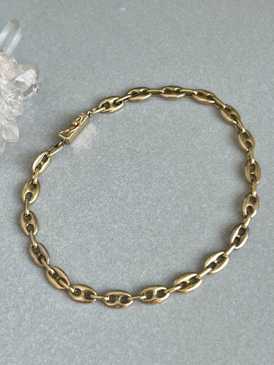 Vintage 14k Gold Puffy Anchor/Mariner Link Bracelet with Box Clasp