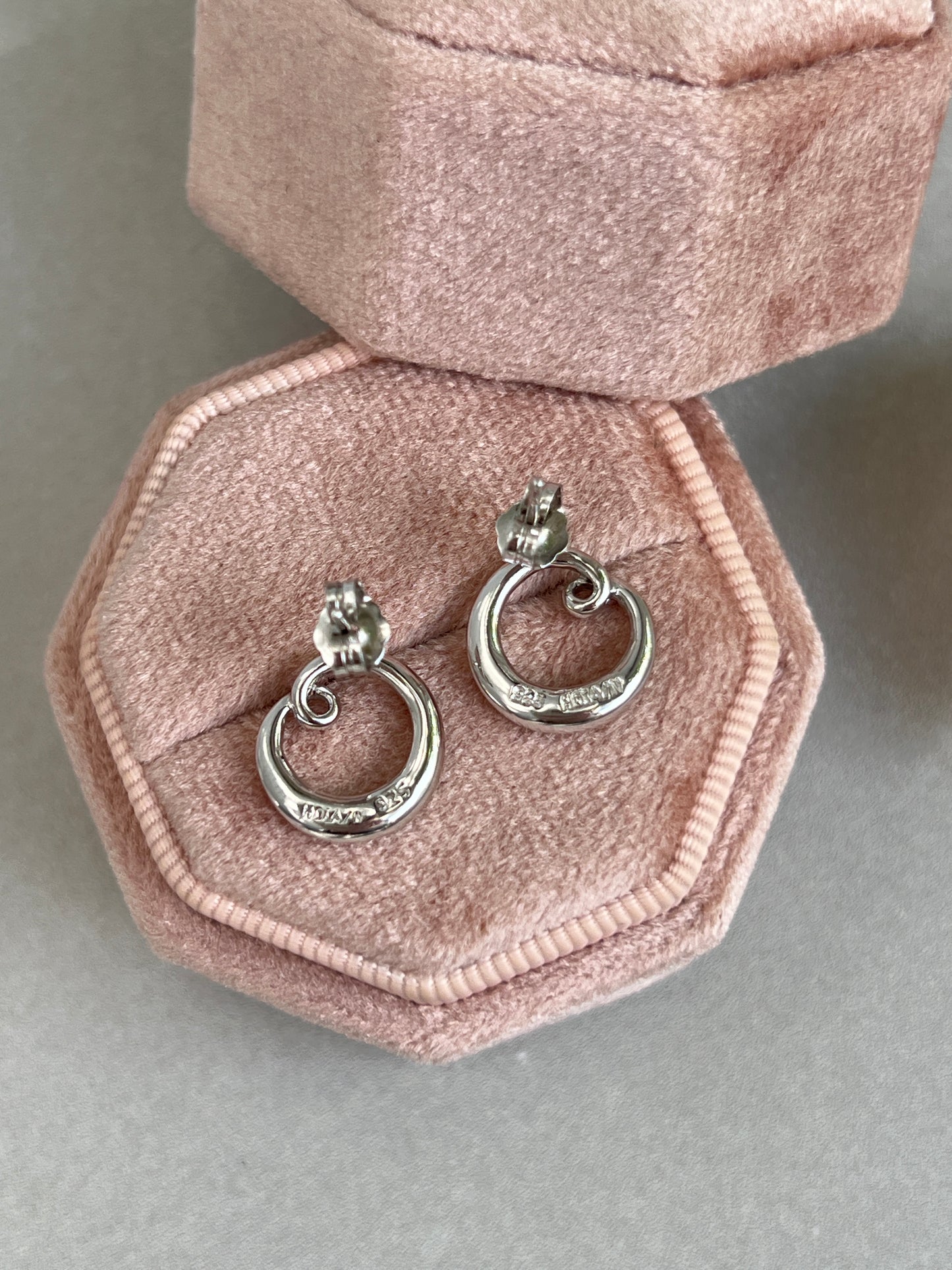 Vintage Sterling Silver Diamond Accent Circle Earrings