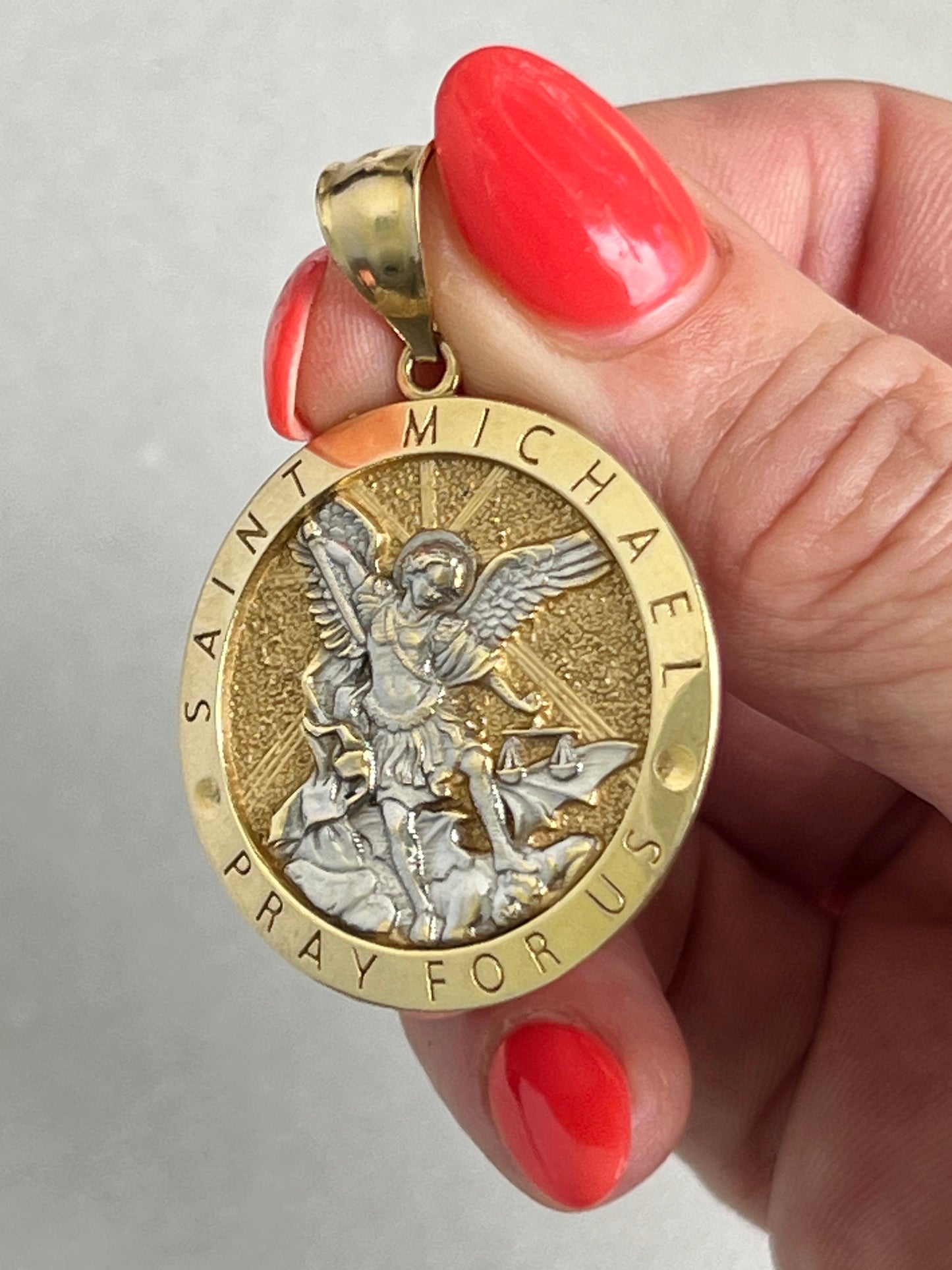 Vintage 14k Gold Large Saint Michael Medallion Pendant