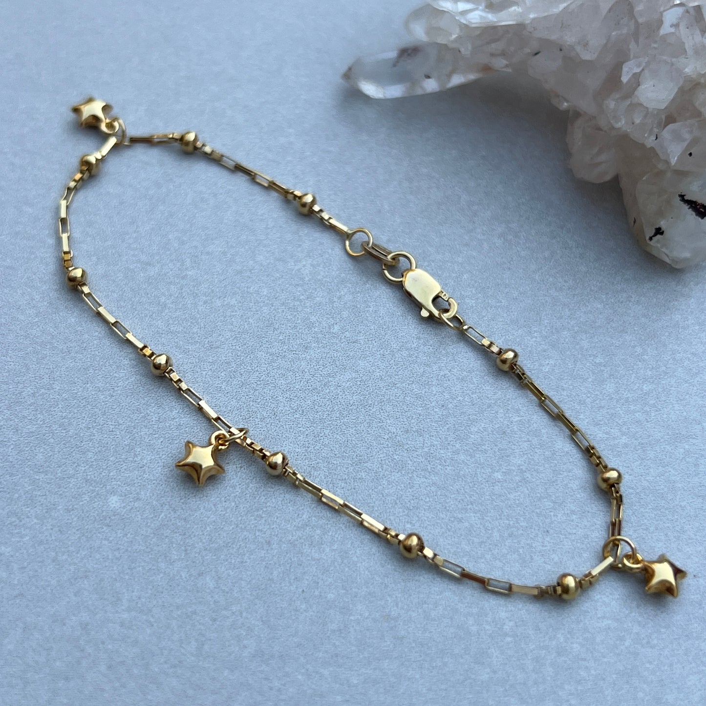 Vintage 14k Gold Puffy Star Charm Bracelet