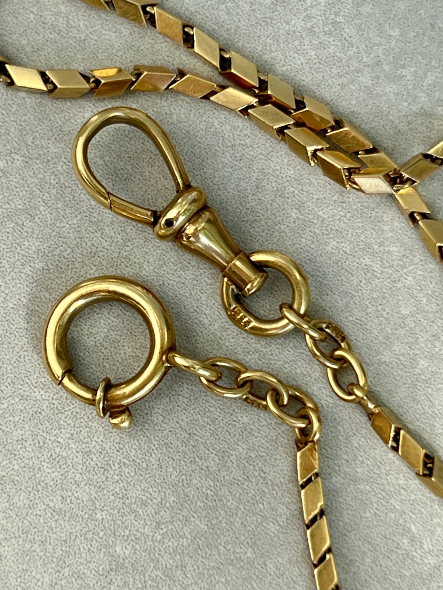 Antique 14k Gold 16” Geometric Link Watch Chain Necklace