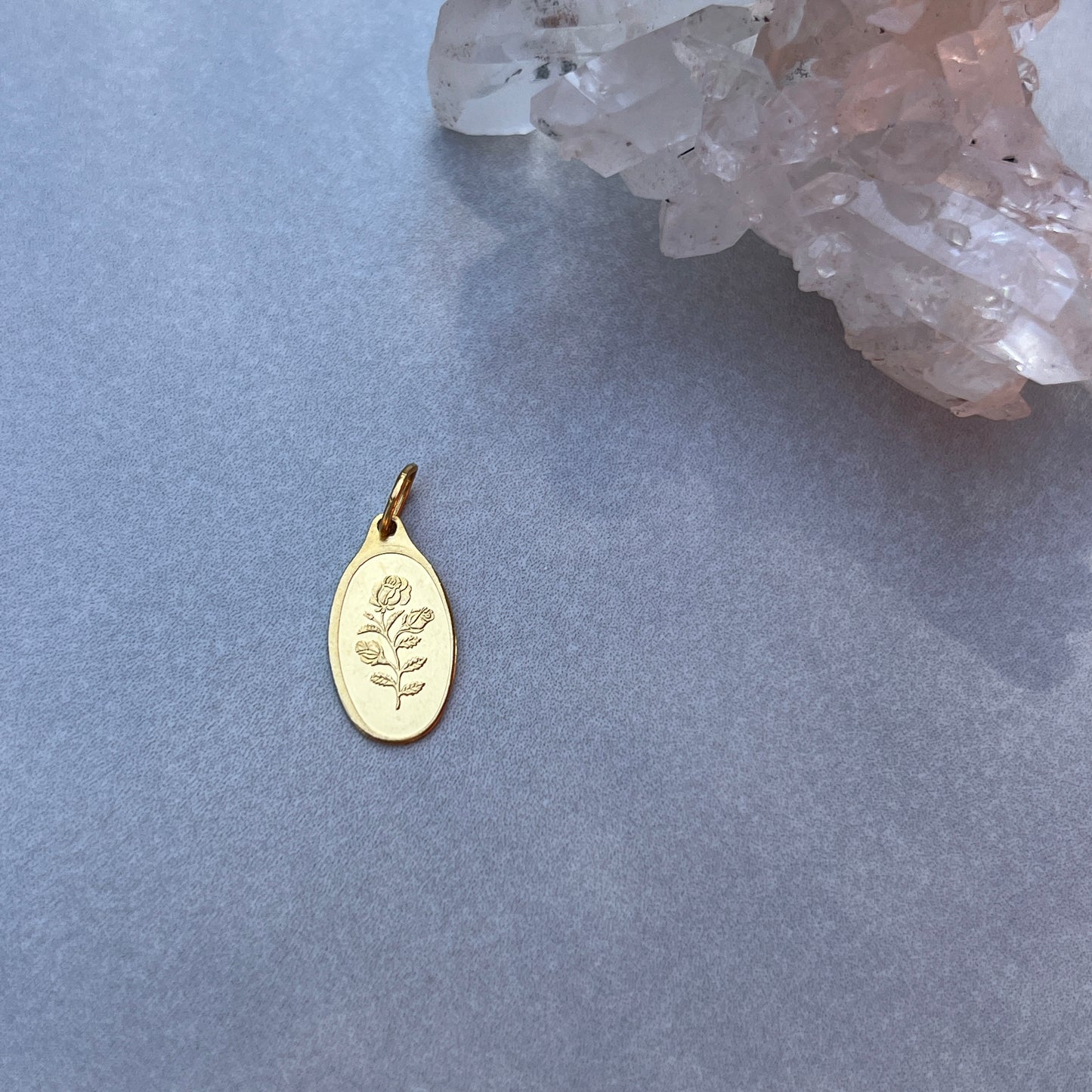 Vintage 24k Fine Gold Oval Pamp Suisse Mint Rose Print Charm