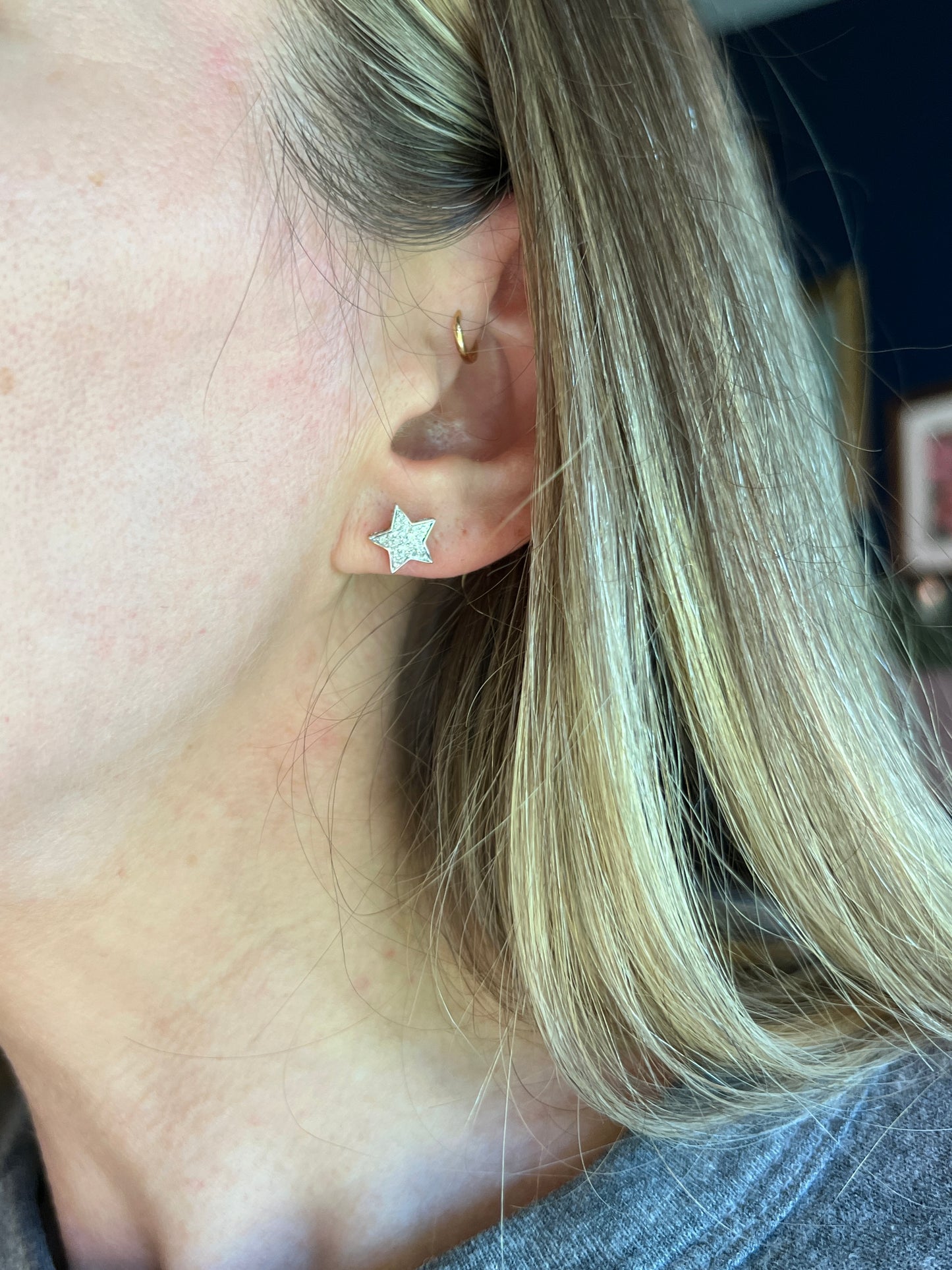 Vintage 10k Gold Pavé Diamond Star Stud Earrings