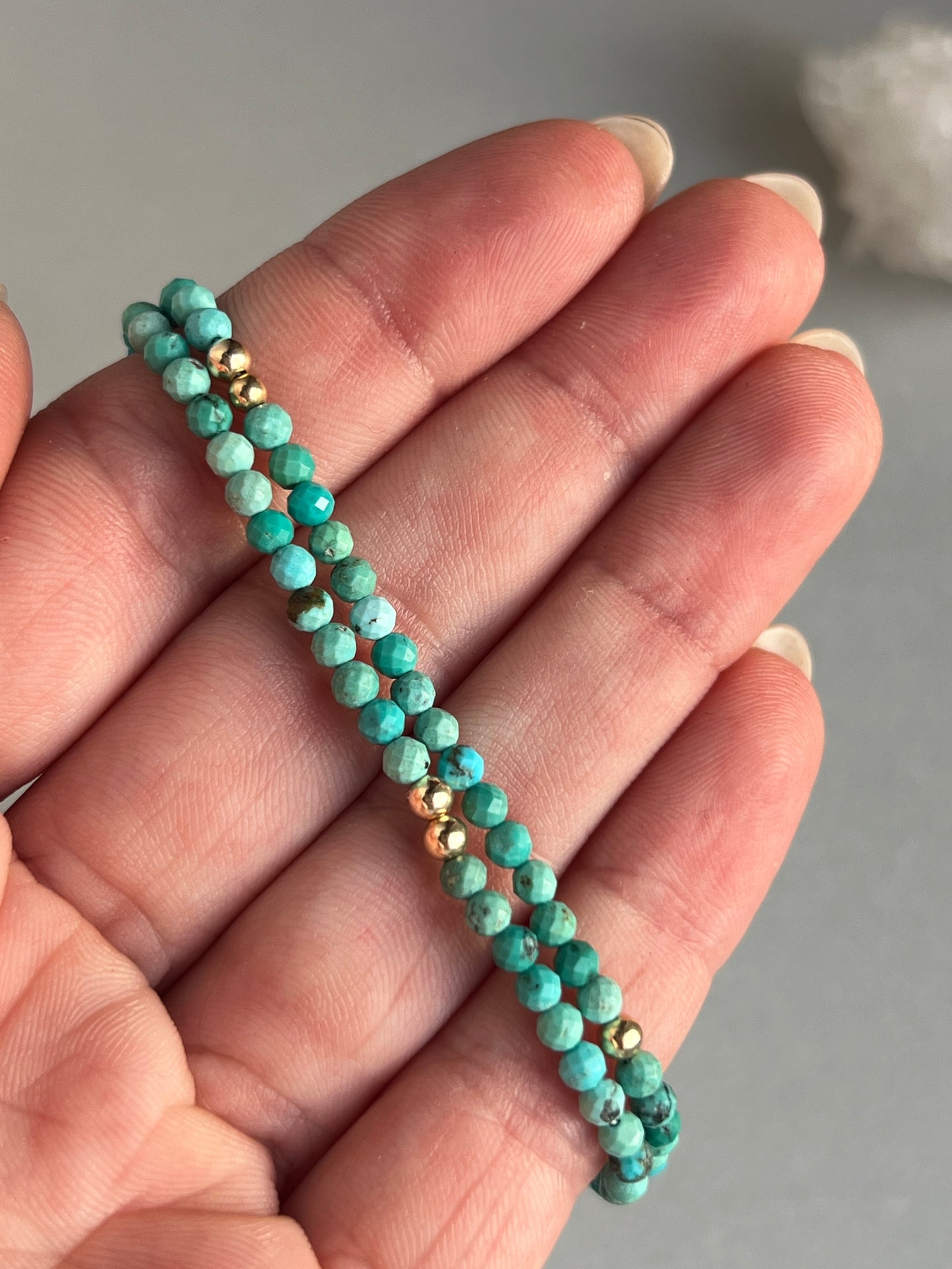 16” Faceted Turquoise Gemstone Necklace with Solid 14k Gold Beads + Findings
