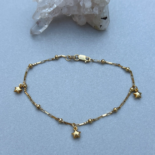 Vintage 14k Gold Puffy Star Charm Bracelet