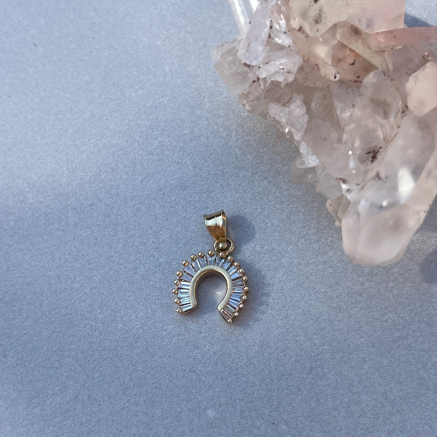 Vintage 14k Gold + Baguette Diamond Lucky Horseshoe Charm