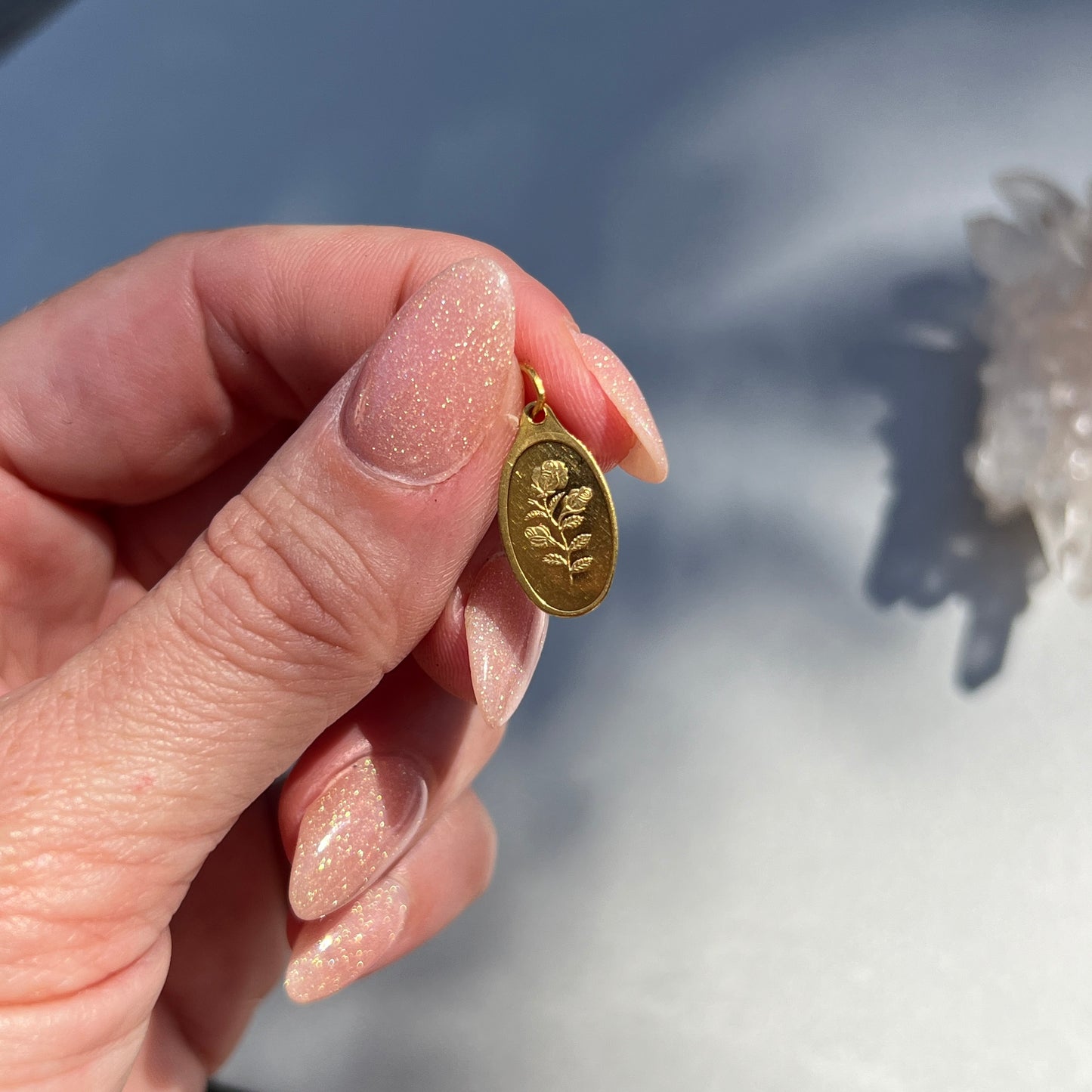 Vintage 24k Fine Gold Oval Pamp Suisse Mint Rose Print Charm