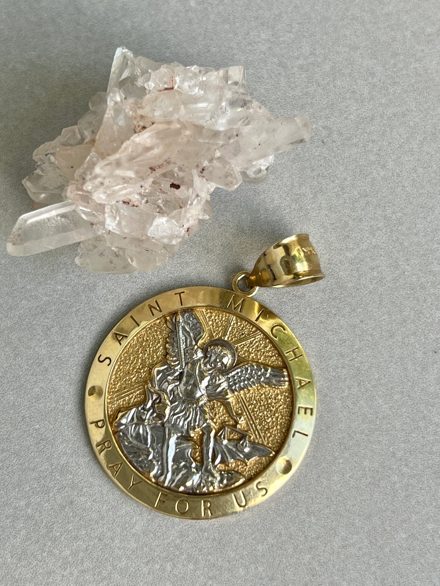 Vintage 14k Gold Large Saint Michael Medallion Pendant