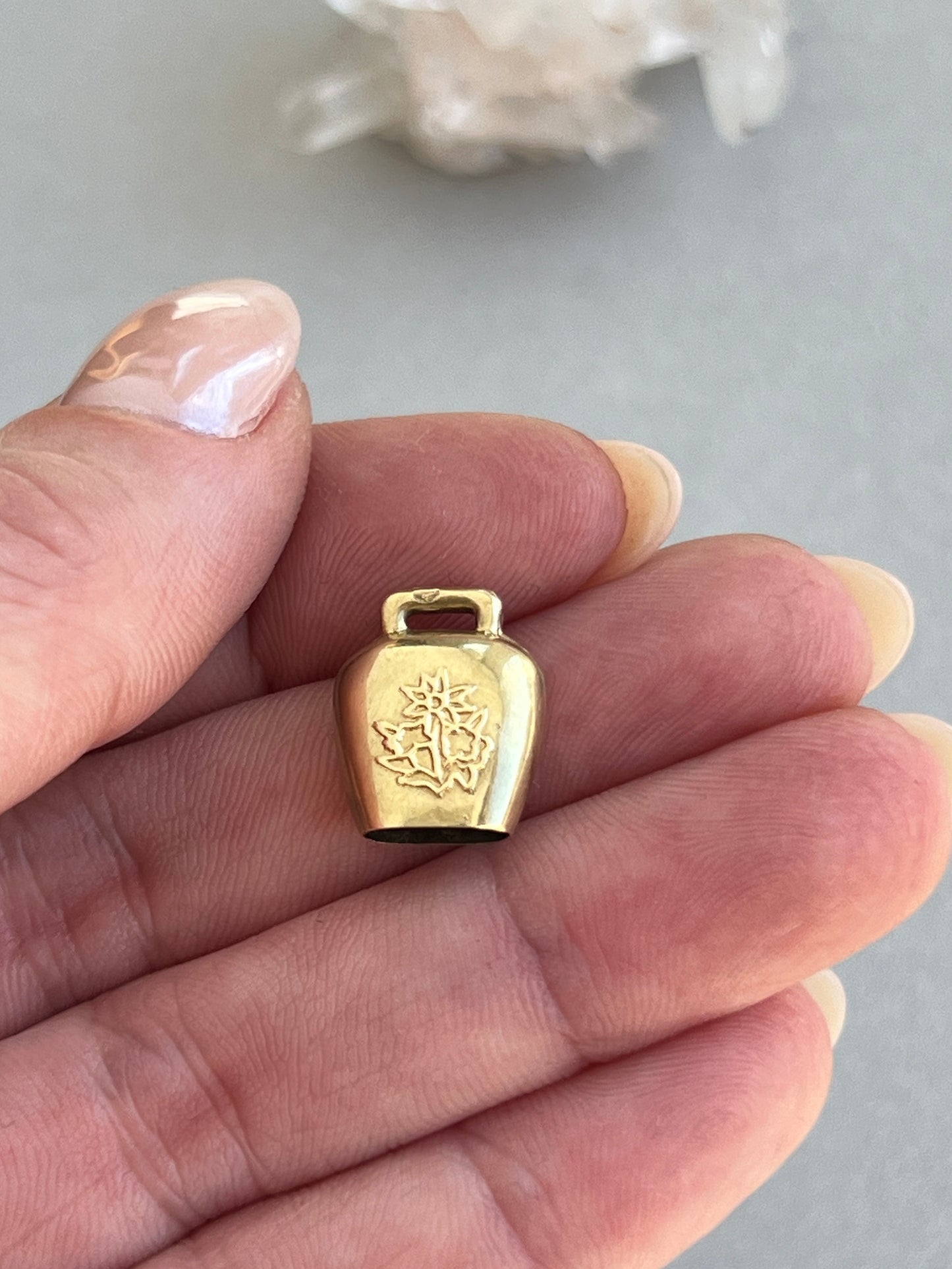 Vintage 14k Gold Swiss Edelweiss Cowbell Charm