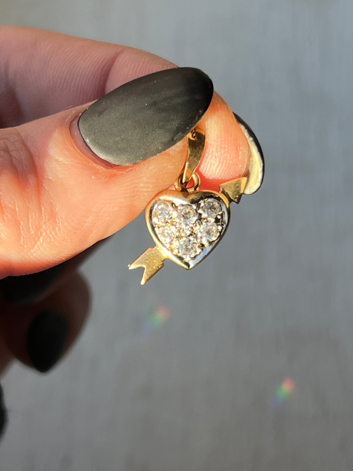 Vintage 14k Gold Arrow & Heart Natural Diamond Charm