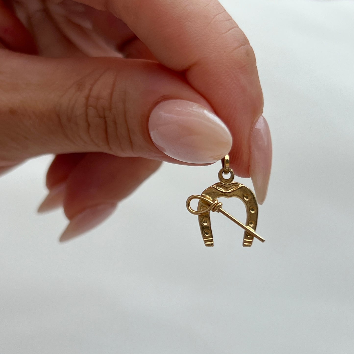 Vintage 14k Gold Horseshoe + Riding Whip Charm