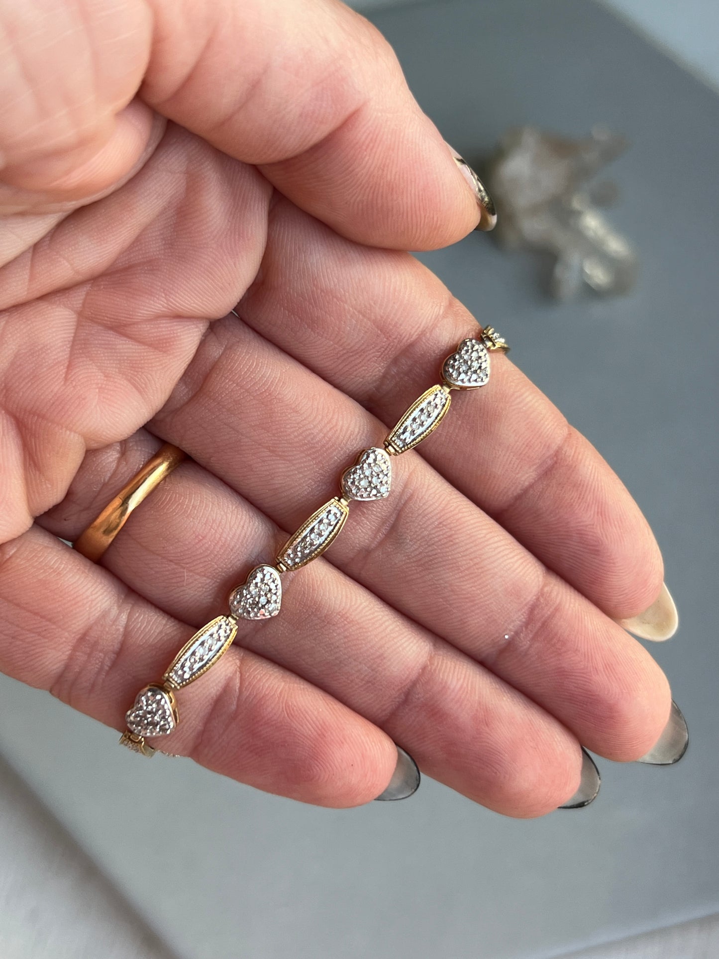 Vintage 14k Gold Diamond Pavé Heart Link Tennis Bracelet