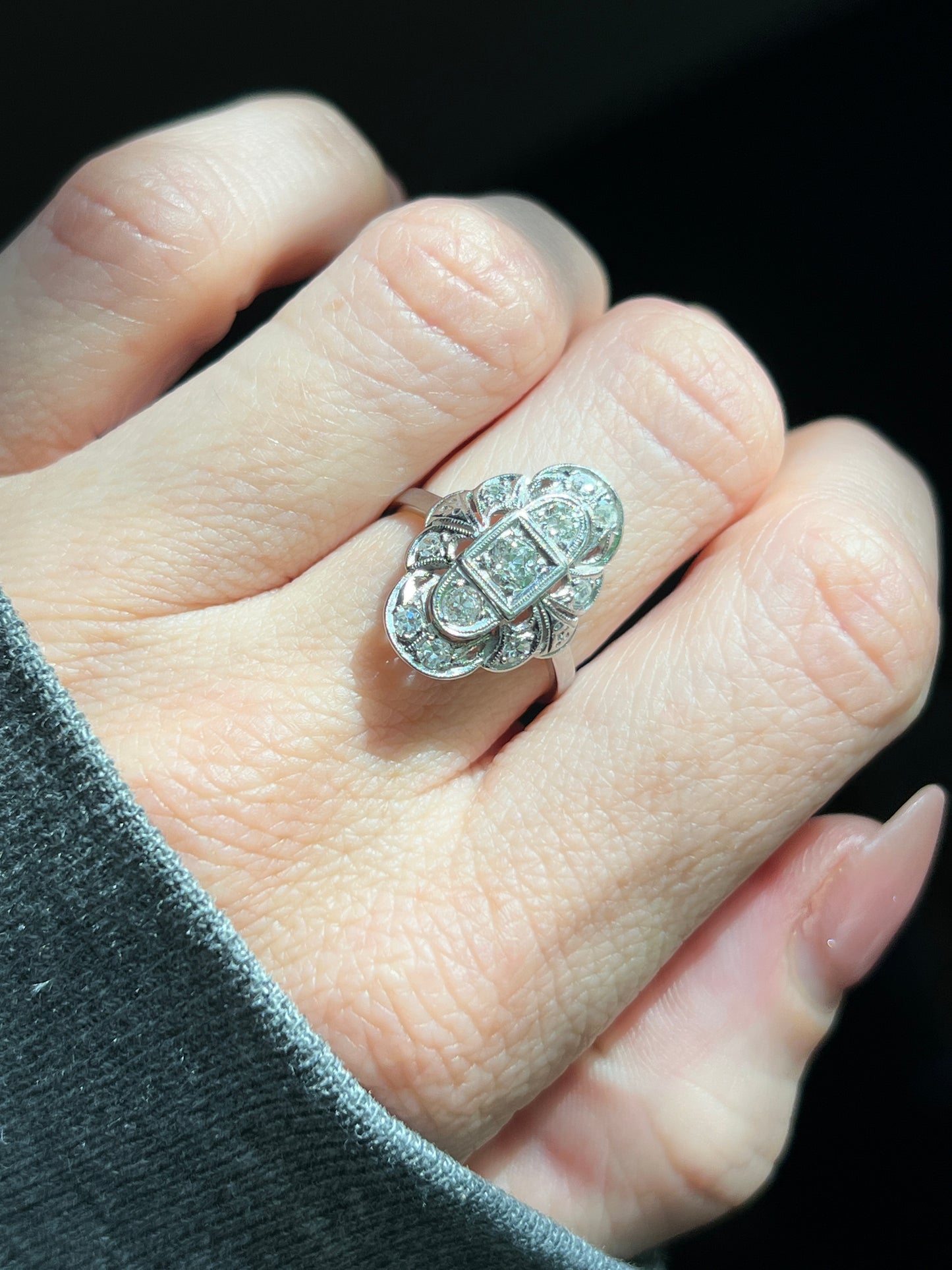 Antique Platinum .60 CTW European Old Cut Diamond Shield Ring