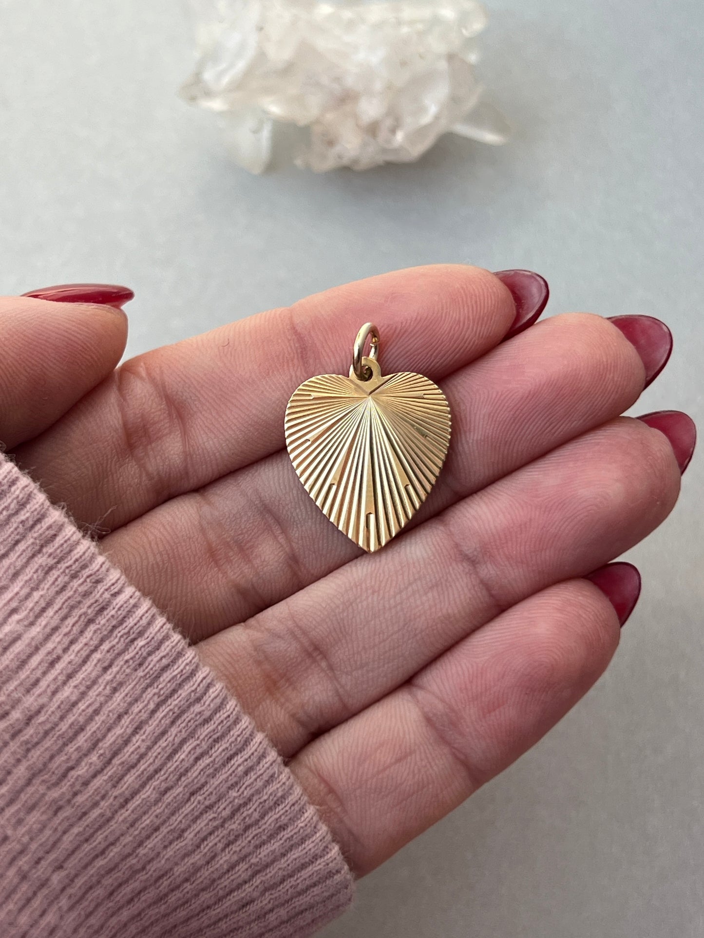 Vintage 14k Gold Midcentury Engine Turned Heart Charm