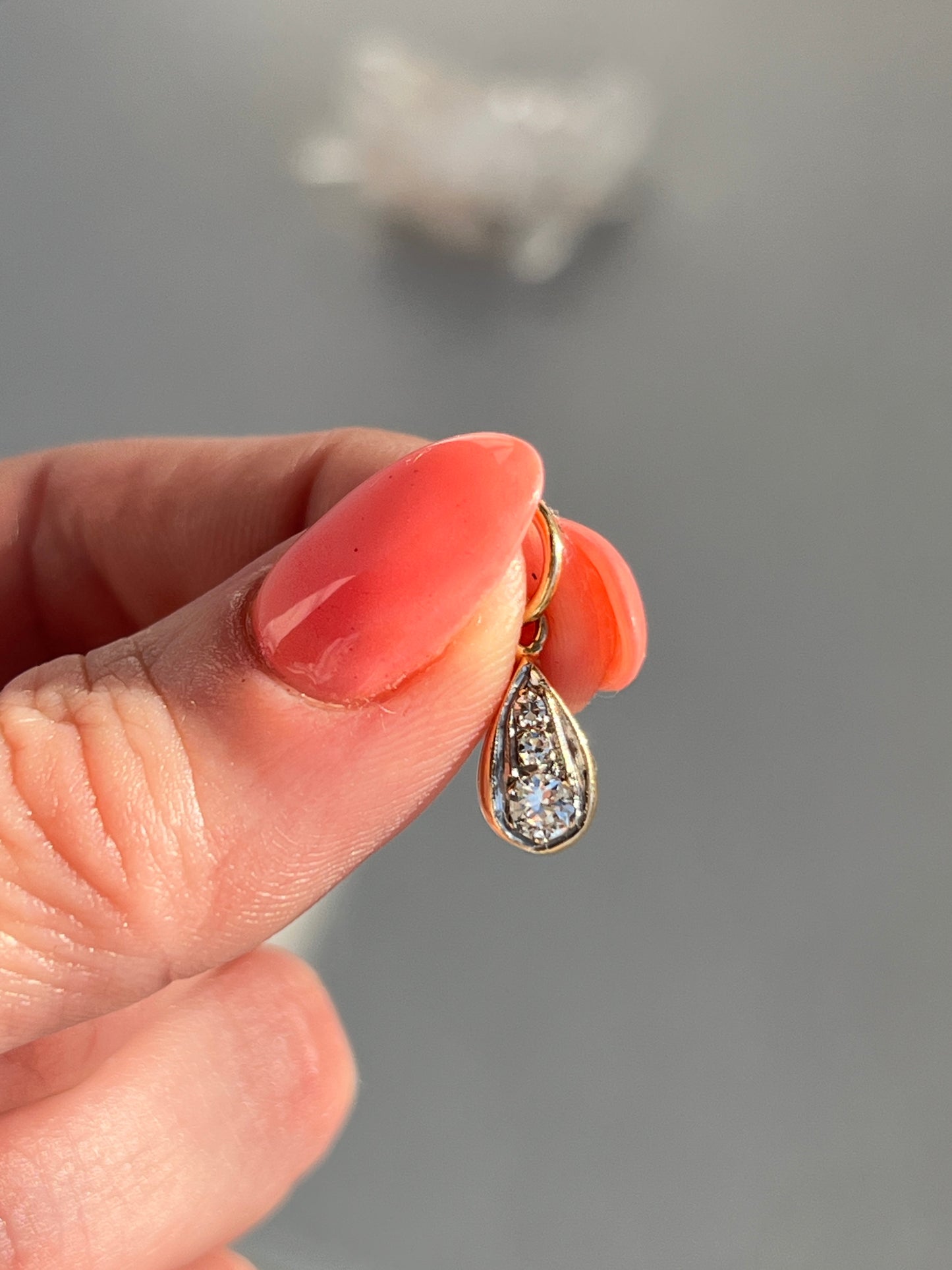 Vintage 14k Gold Diamond Trio Teardrop Charm
