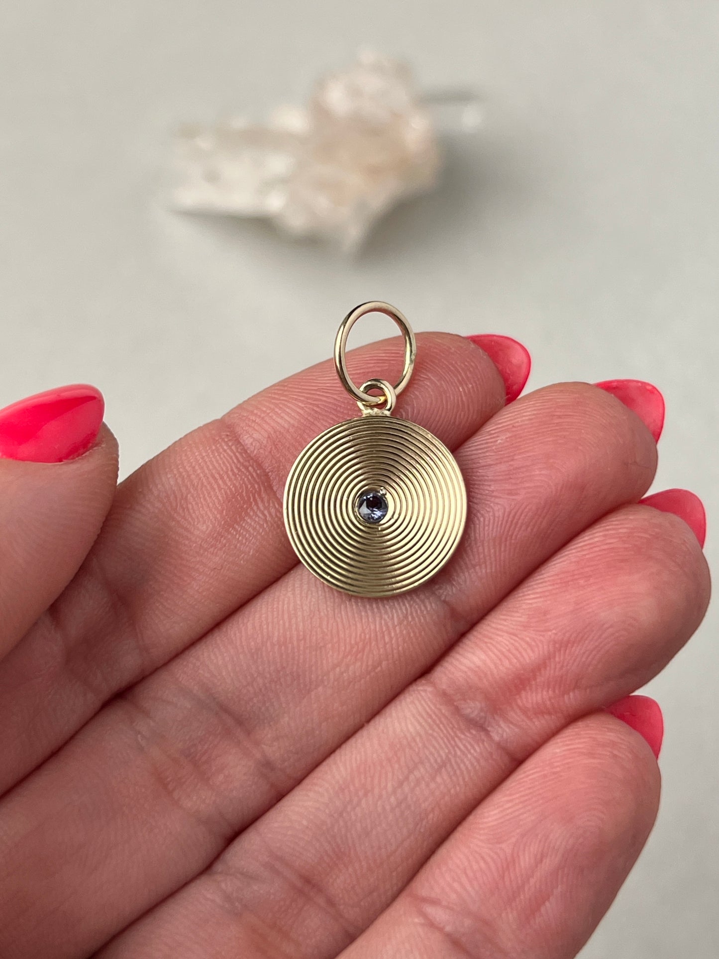 Vintage 14k Gold Sapphire Spiral Engine Turned Cufflink Conversion Charm