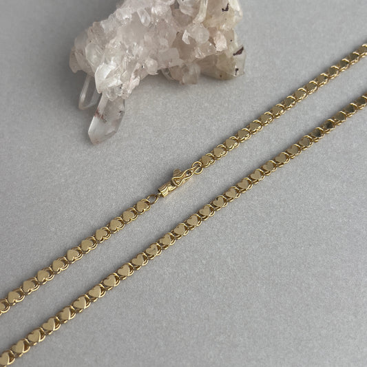 Vintage 14k Gold 18” Mirror Heart Link Necklace