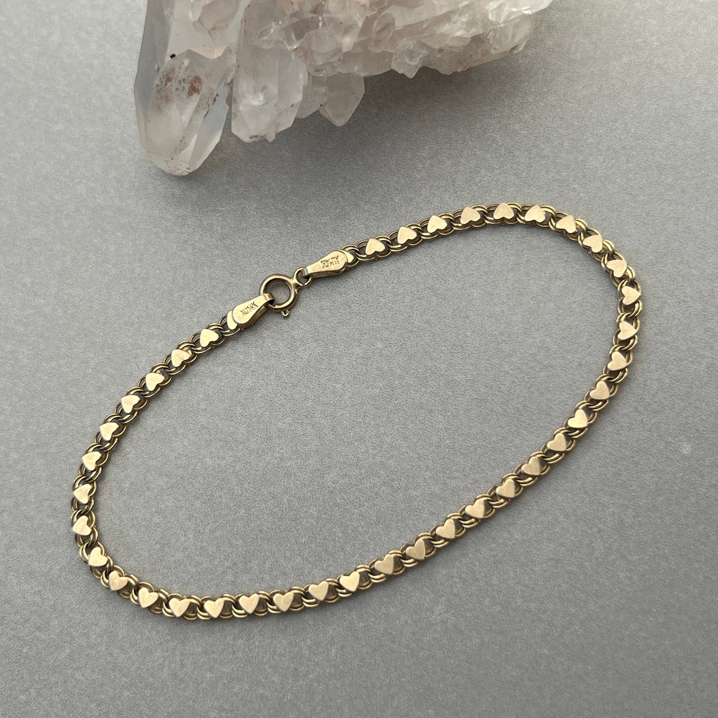 Vintage 14k Gold Mirror Heart Link Bracelet