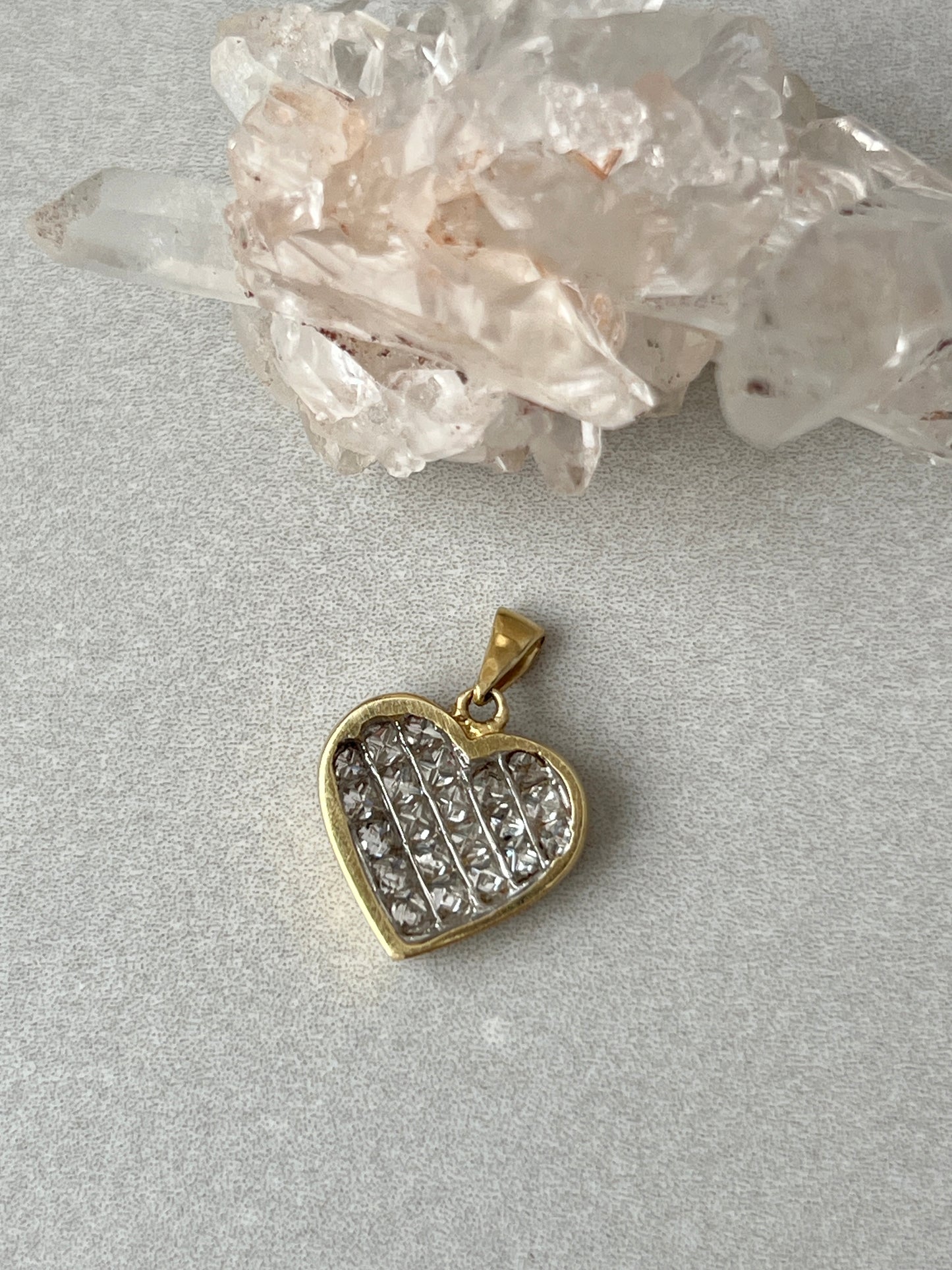 Vintage 14k Gold Princess Cut Invisible Set Diamond Heart Charm