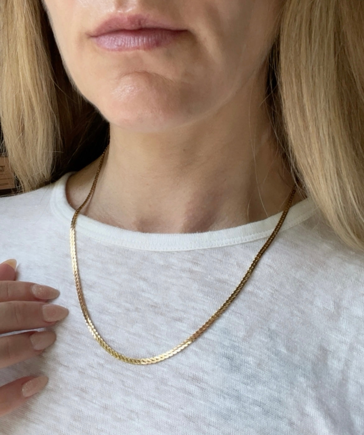 Vintage 14k Gold 20” Flat Curb/Herringbone Chain Necklace