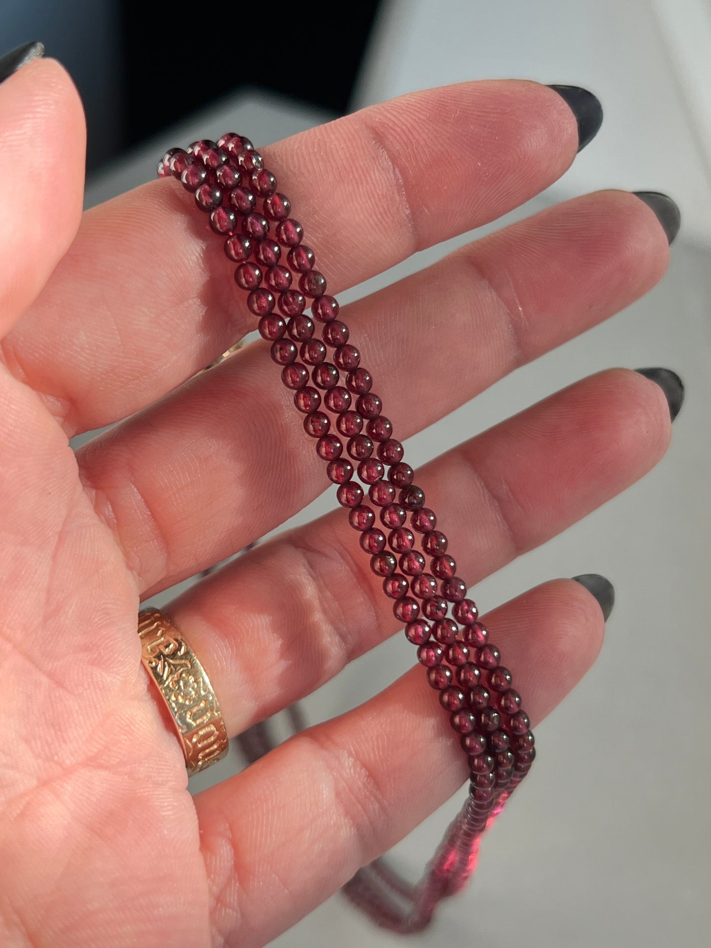 Custom 14k Gold + Mini Garnet ‘Pearls’ Beaded Gemstone Necklace