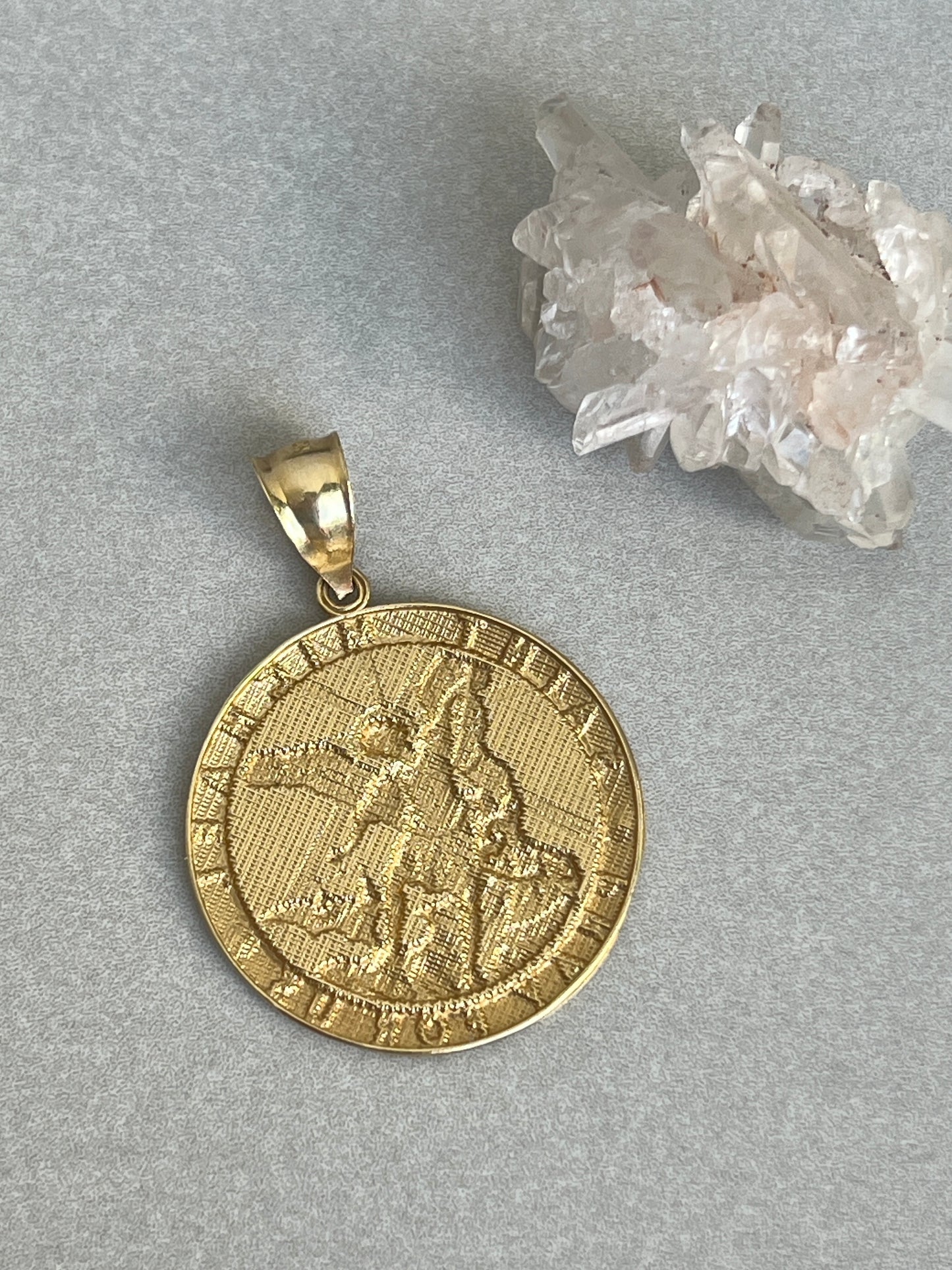 Vintage 14k Gold Large Saint Michael Medallion Pendant