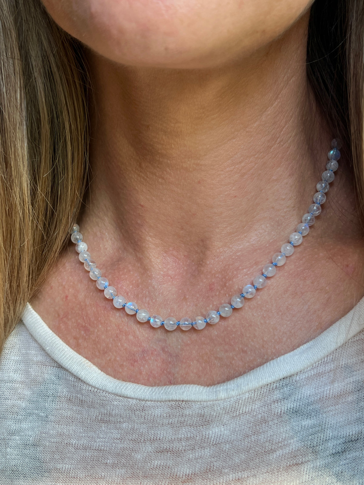 Custom 14k Gold 17” Moonstone ‘Pearls’ Silk-Knotted Necklace