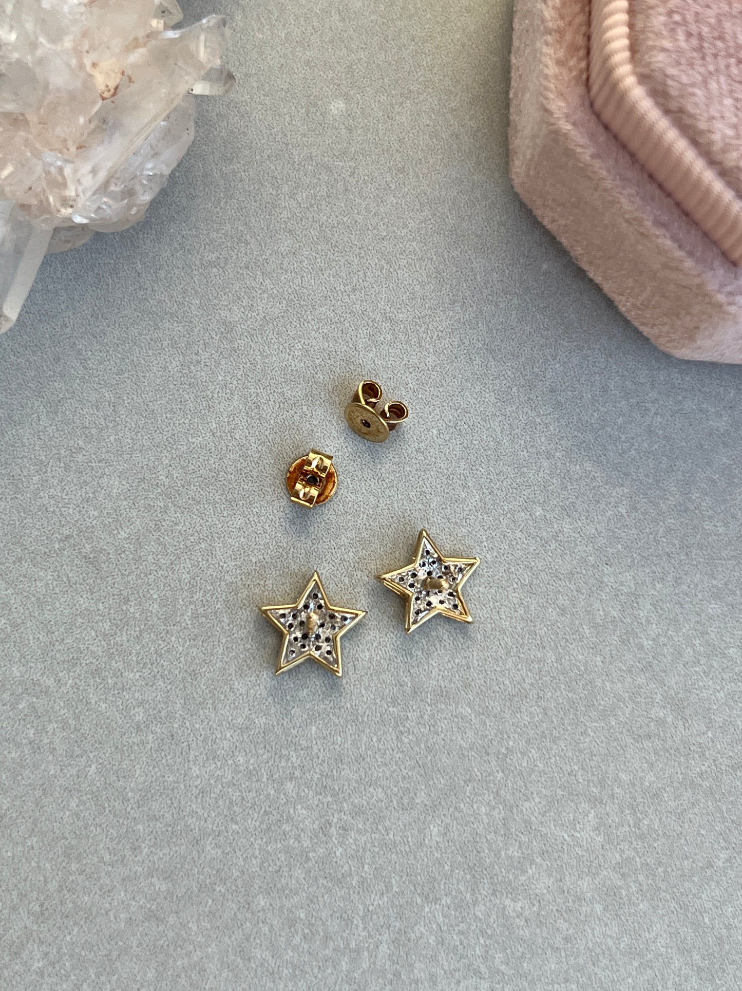 Vintage 10k Gold Pavé Diamond Star Stud Earrings