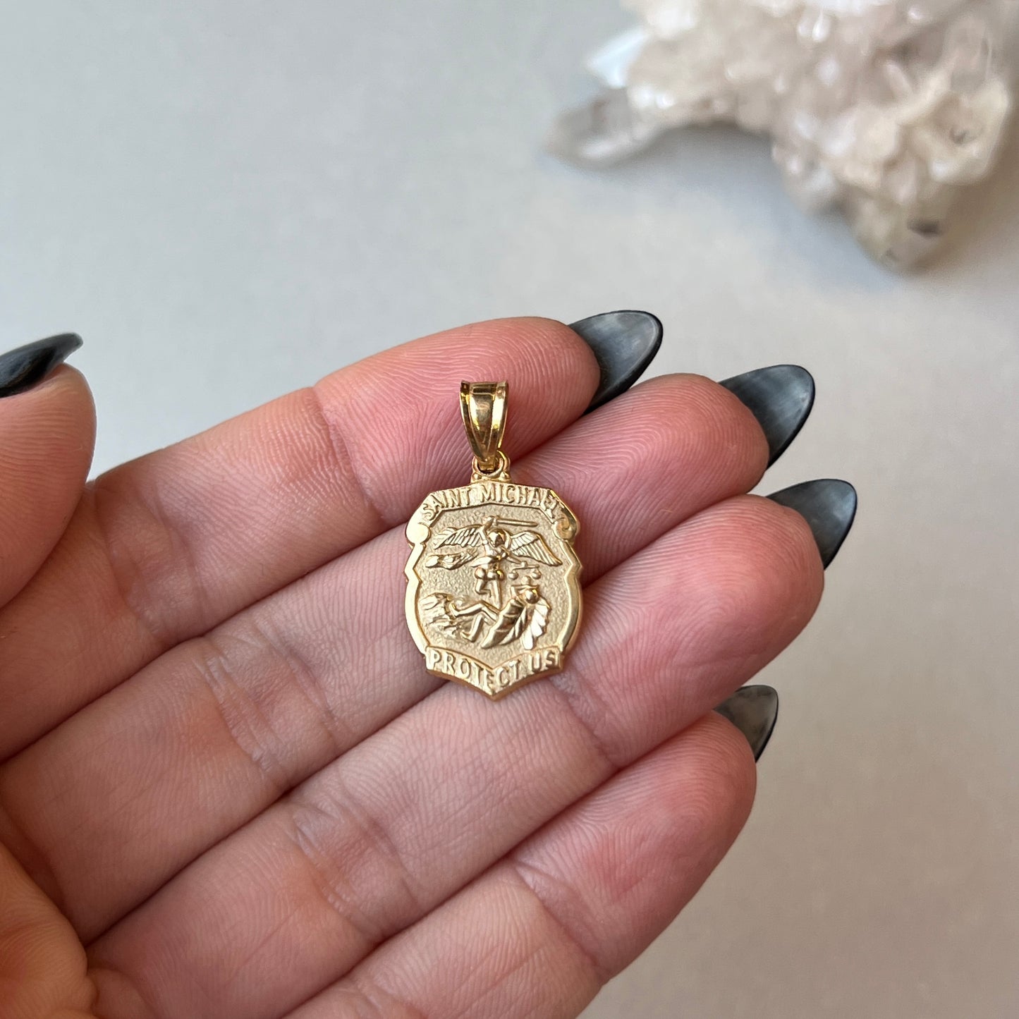 Vintage 14k Gold Saint Michael Shield Charm