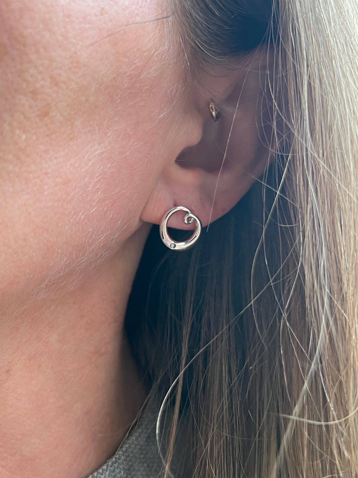 Vintage Sterling Silver Diamond Accent Circle Earrings