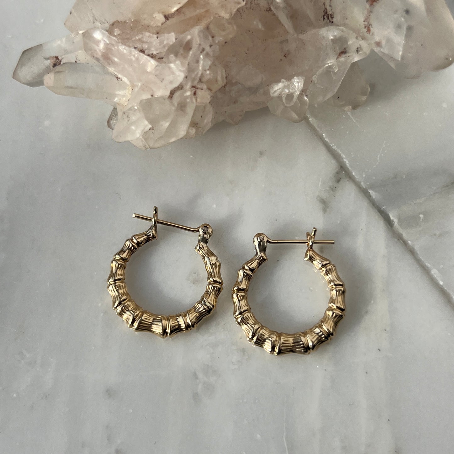 Vintage 14k Gold Bamboo Hoop Earrings