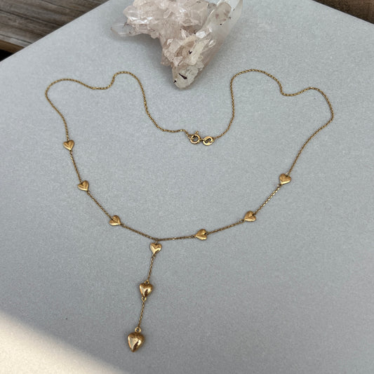 Vintage 14k Gold 17” Puffy Heart Link Lariat Necklace