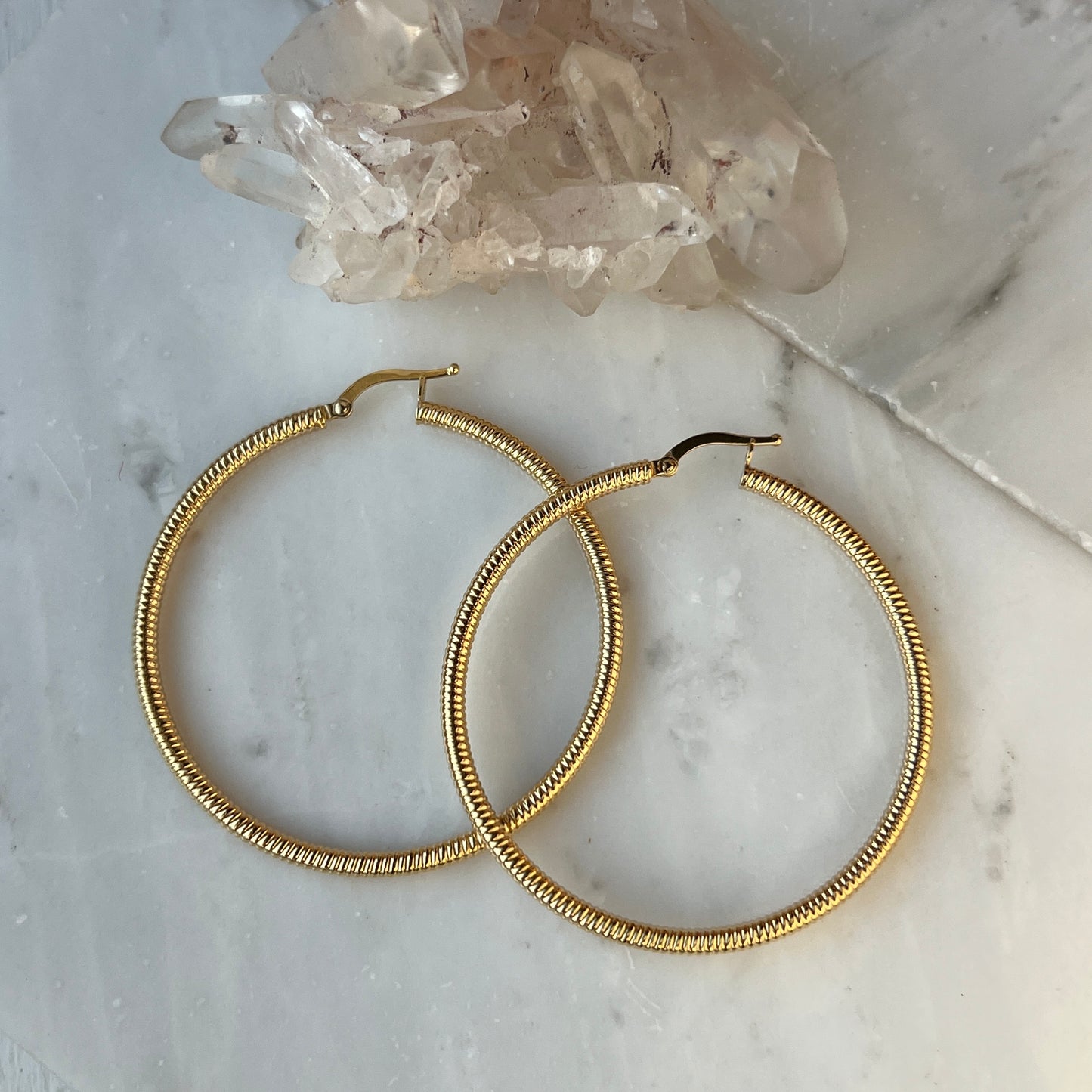 Vintage 14k Gold Coil Style Large Hoop Earrings