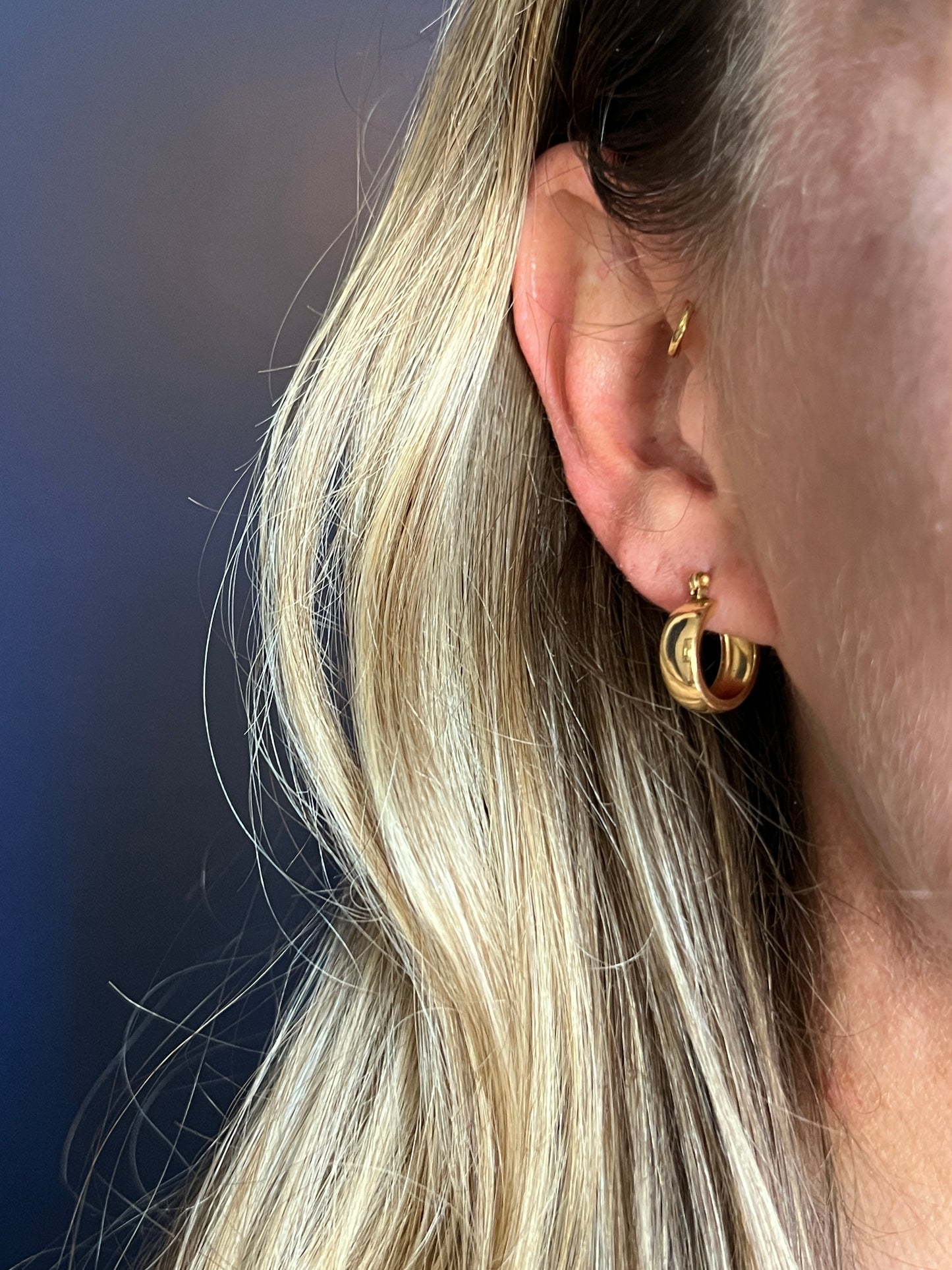Vintage 14k Gold Wide Huggie Hoop Earrings