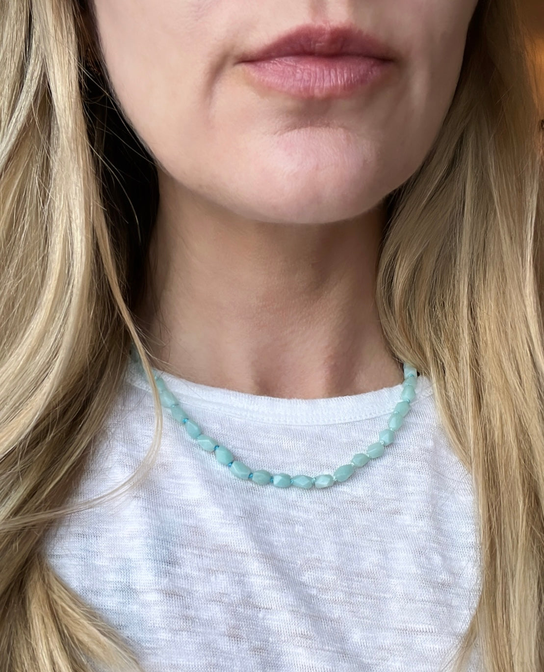 16” Amazonite Silk-Knotted Gemstone Necklace