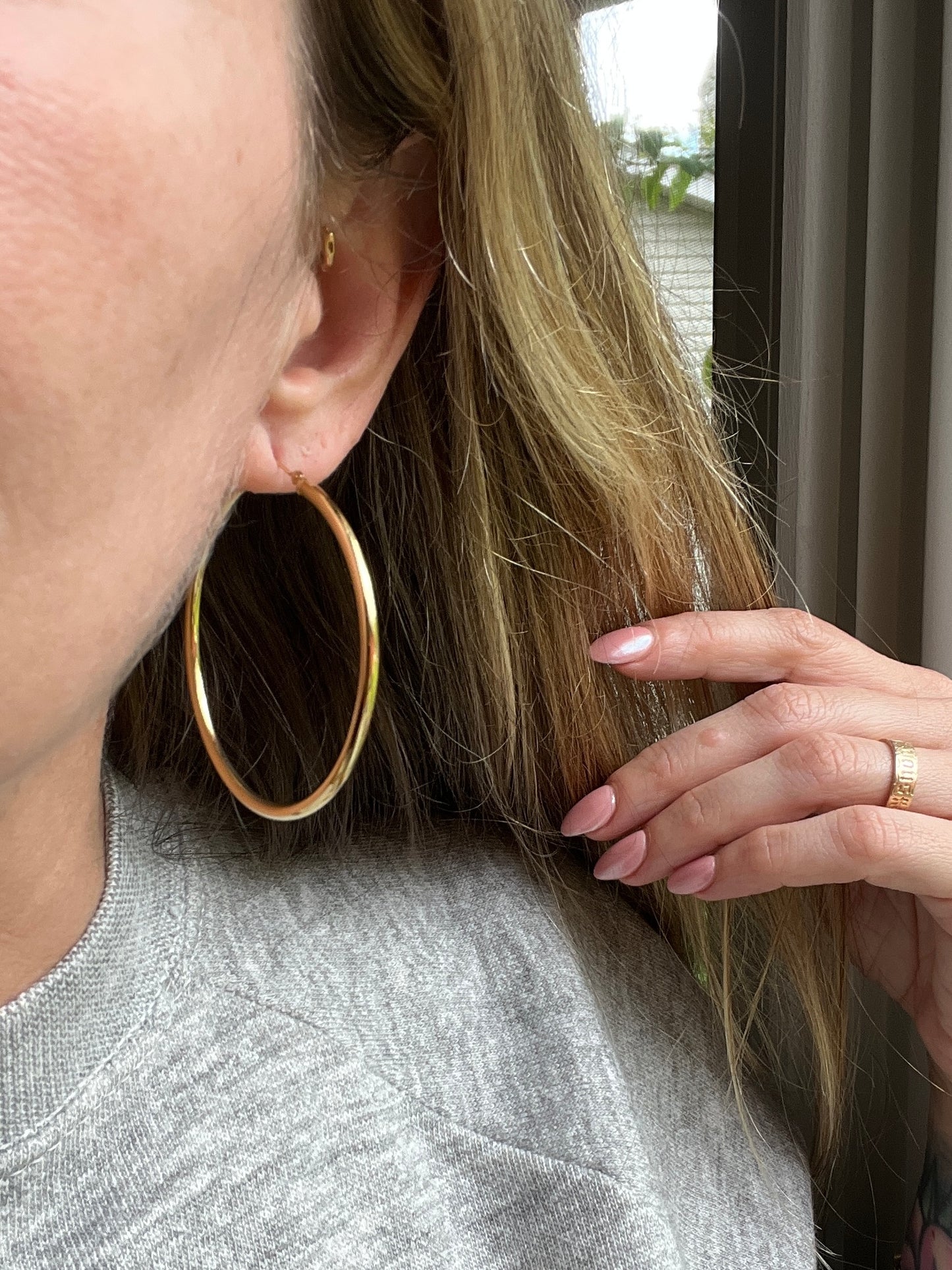 Vintage 14k Gold Large 2” Tube Hoop Earrings