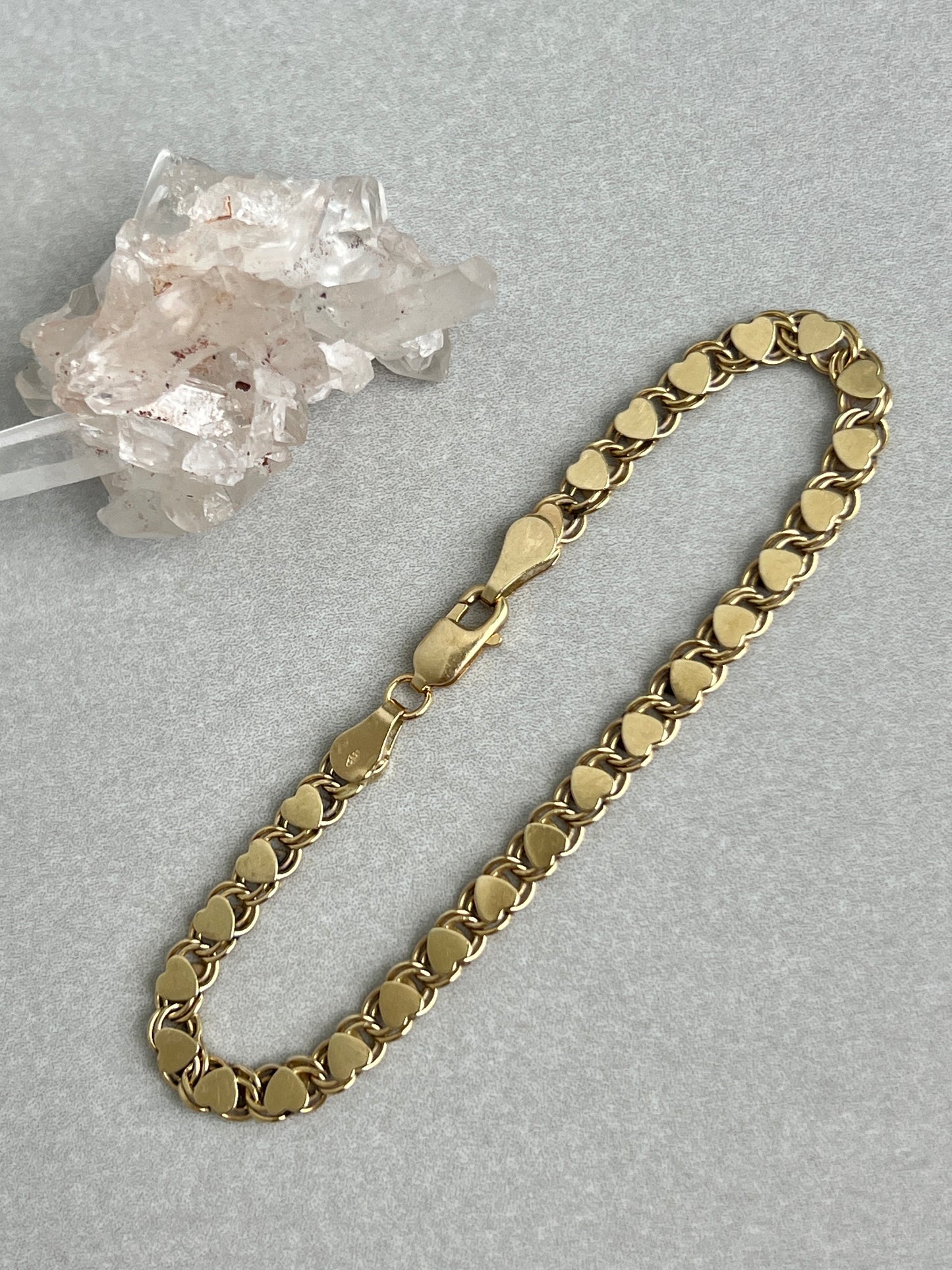 Vintage 14k Gold 6.25” Mirror Heart Link Bracelet