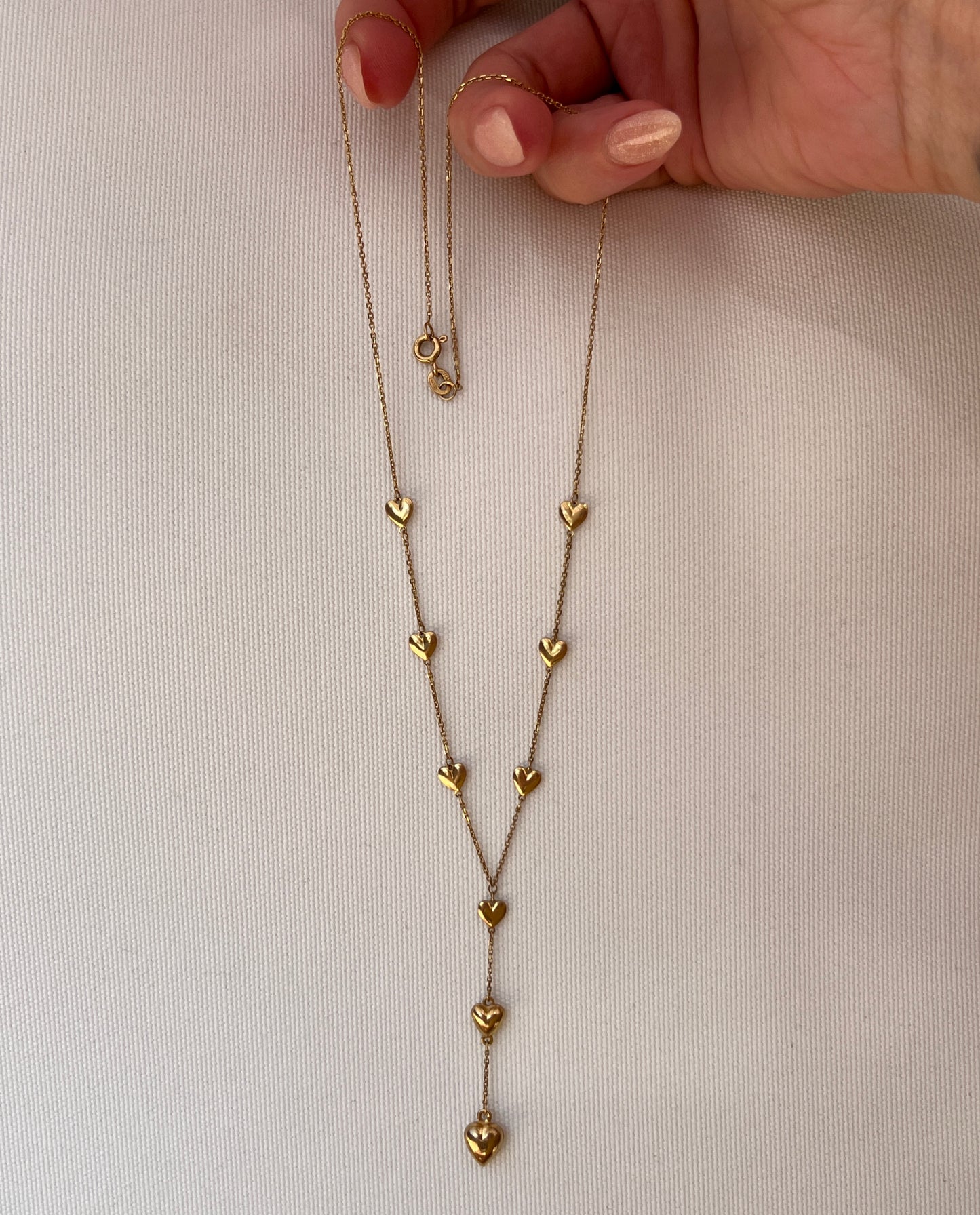 Vintage 14k Gold 17” Puffy Heart Link Lariat Necklace