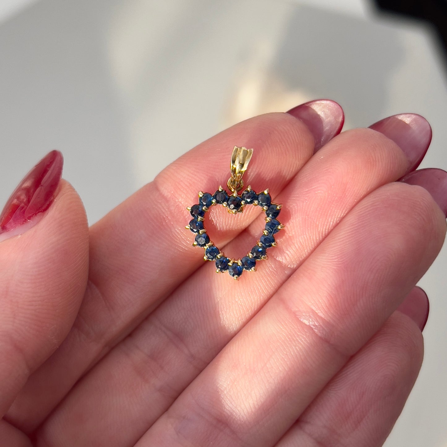 Vintage 14k Gold Sapphire Open Heart Charm