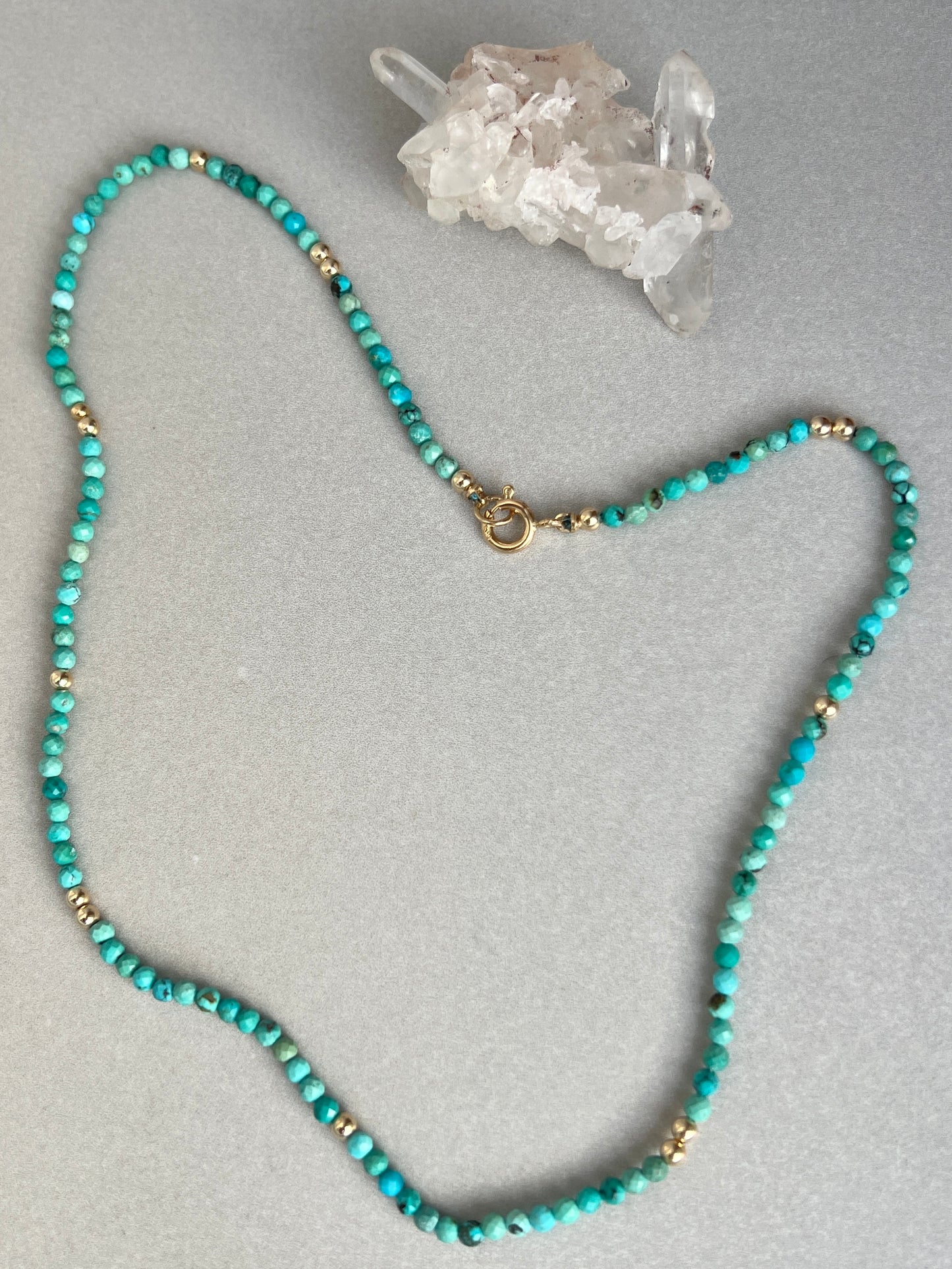 16” Faceted Turquoise Gemstone Necklace with Solid 14k Gold Beads + Findings